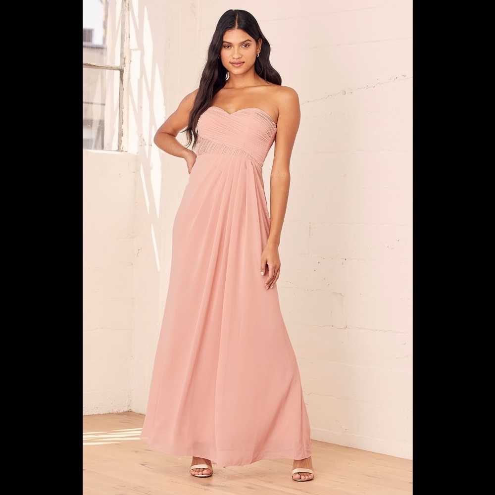 Lulu’s Soft Pink Strapless Maxi Dress